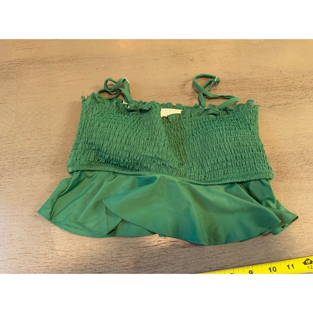 Cupshe Green Smocked Peplum Bikini Top Adjustable Straps Small